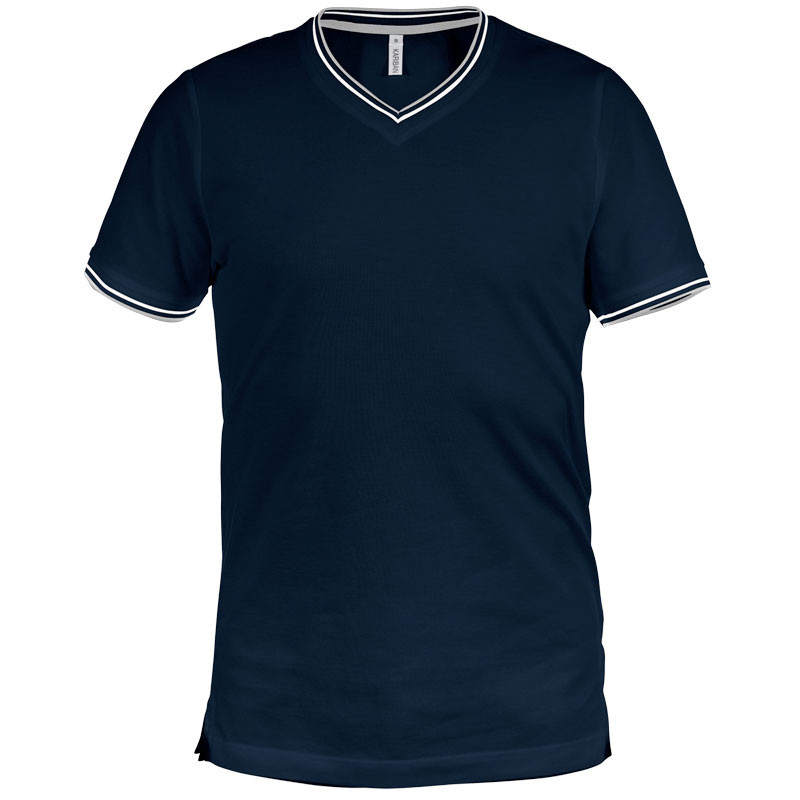 Camiseta Pique Bicolor Cuello Pico Hombre Frontal